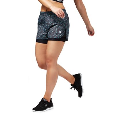 Black speckled print gym shorts